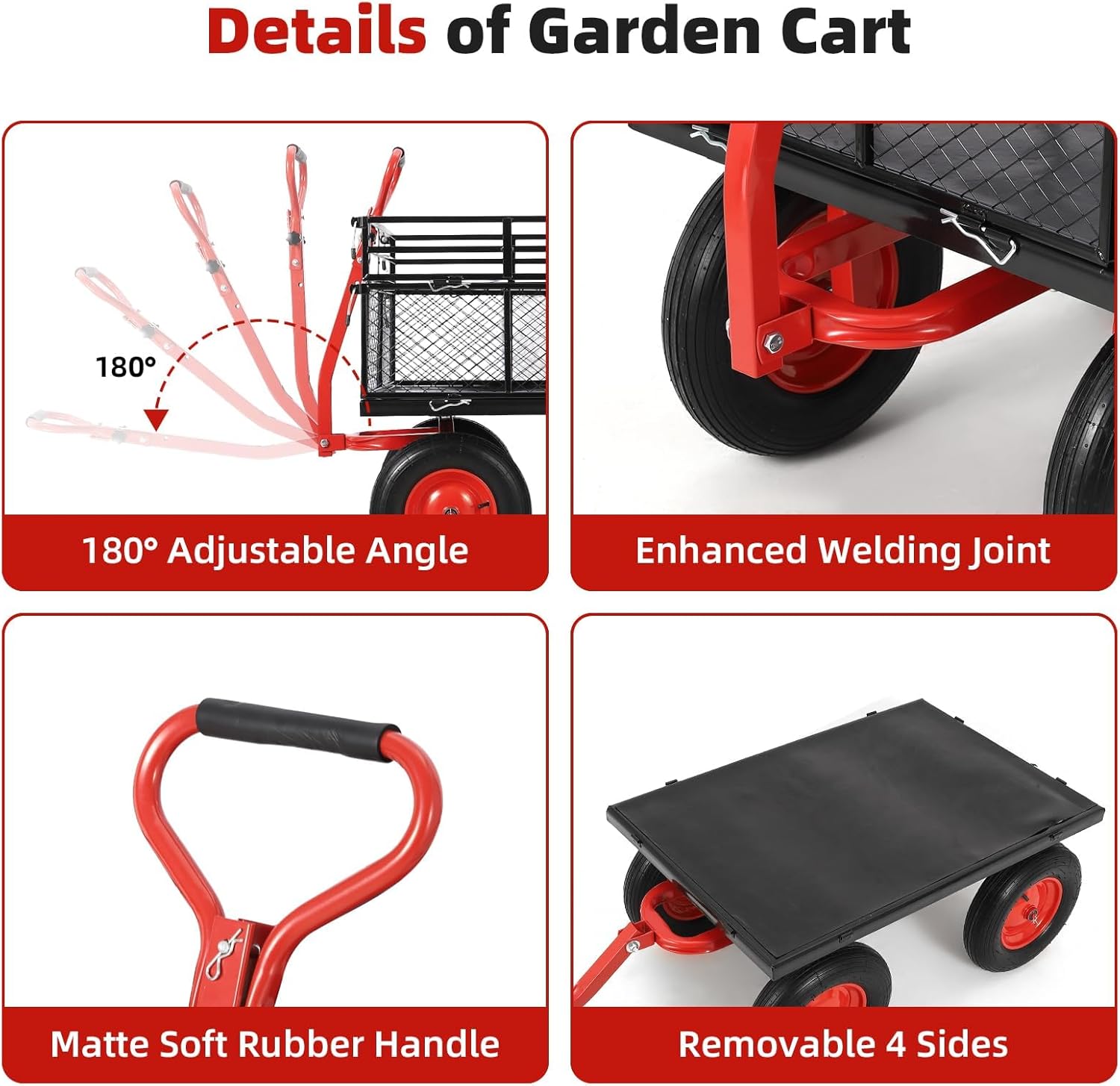 1400 Lbs Heavy Duty Garden Cart with 16" Pneumatic Tires & Removable Sides - Steel Utility Wagon with 180° Rotating Handle, Dump Feature for Yard, Firewood, Soil
