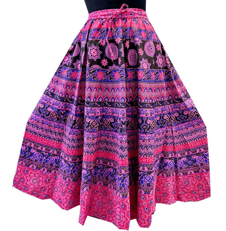 Veena Enterprises Women Printed Casual Wear Multicolor Cotton Elasticed Full Flared Skirt_SKIRT-24-image-23