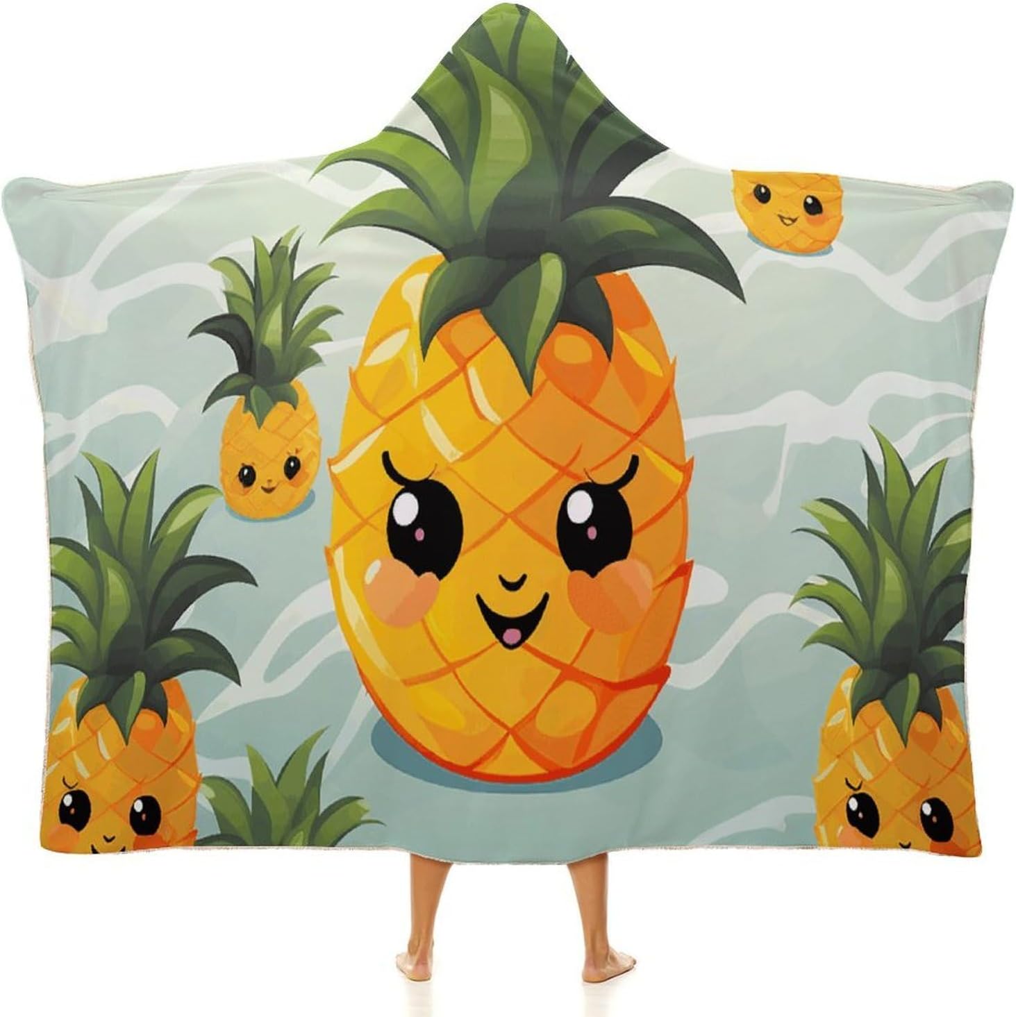 Cute Pineapple Wearable Hooded Blanket, Ultra Soft Arctic Velvet Cape Cloak Unisex - Cozy Wearable Blanket