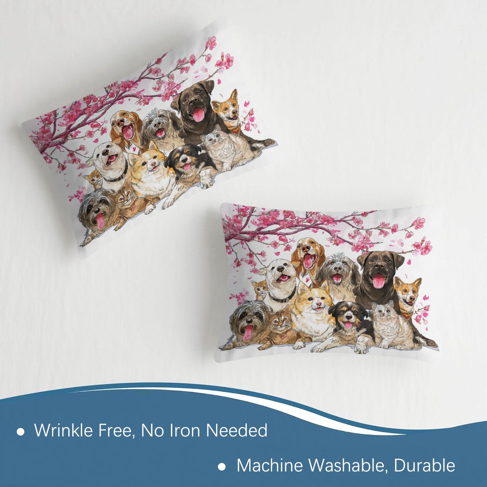 Juego de 3 sábanas bajeras ajustables de 140 x 200 cm para cuna, sábana bajera ajustable de microfibra transpirable, sábana bajera con bonito animal, gato y perro y 2 fundas de almohada con cremallera