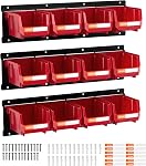 VEVOR Wall Mounted Storage Bins, 48-Bin Parts Rack Organizer Garage Plastic Shop Tool with Wall Panels, Tool Organizer for Nuts, Bolts, Screws, Nails, Beads, Buttons, Other Small Parts, Black and Red
