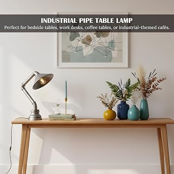 Industrial Steampunk Pipe Table Lamp 31cm Brushed Silver E27 Desk Light [Energy Class A]