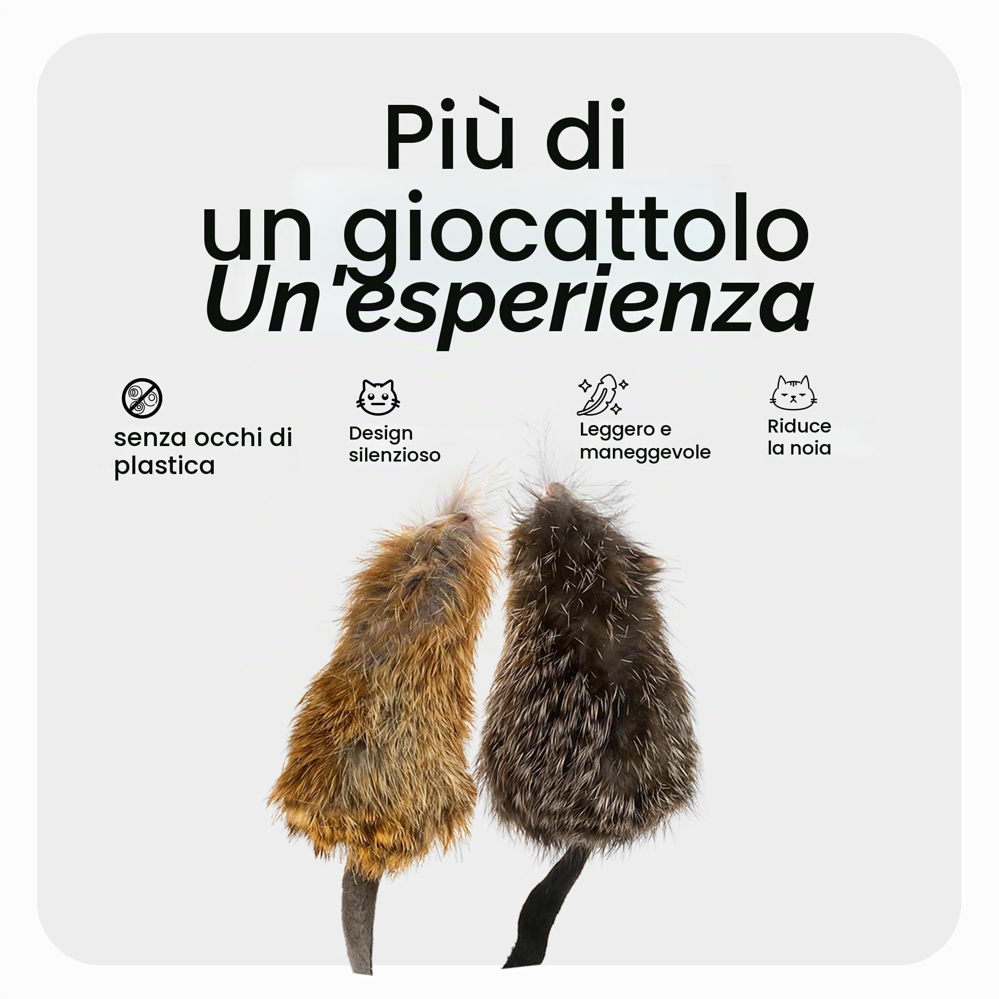 Giocattolo per gatti in vera pelliccia di coniglio – Set da 2 – perfetto per vivere l'istinto di caccia e divertirsi – senza occhi di plastica