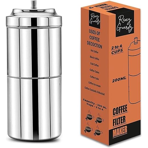 RexezGuardz South Indian Filter Coffee Maker - 200 Ml | 2-4 Cups | Stainless Steel | Filter Coffee Maker | Madras Kaapi Kappi | Coffee Brewer (Stainless-Steel)