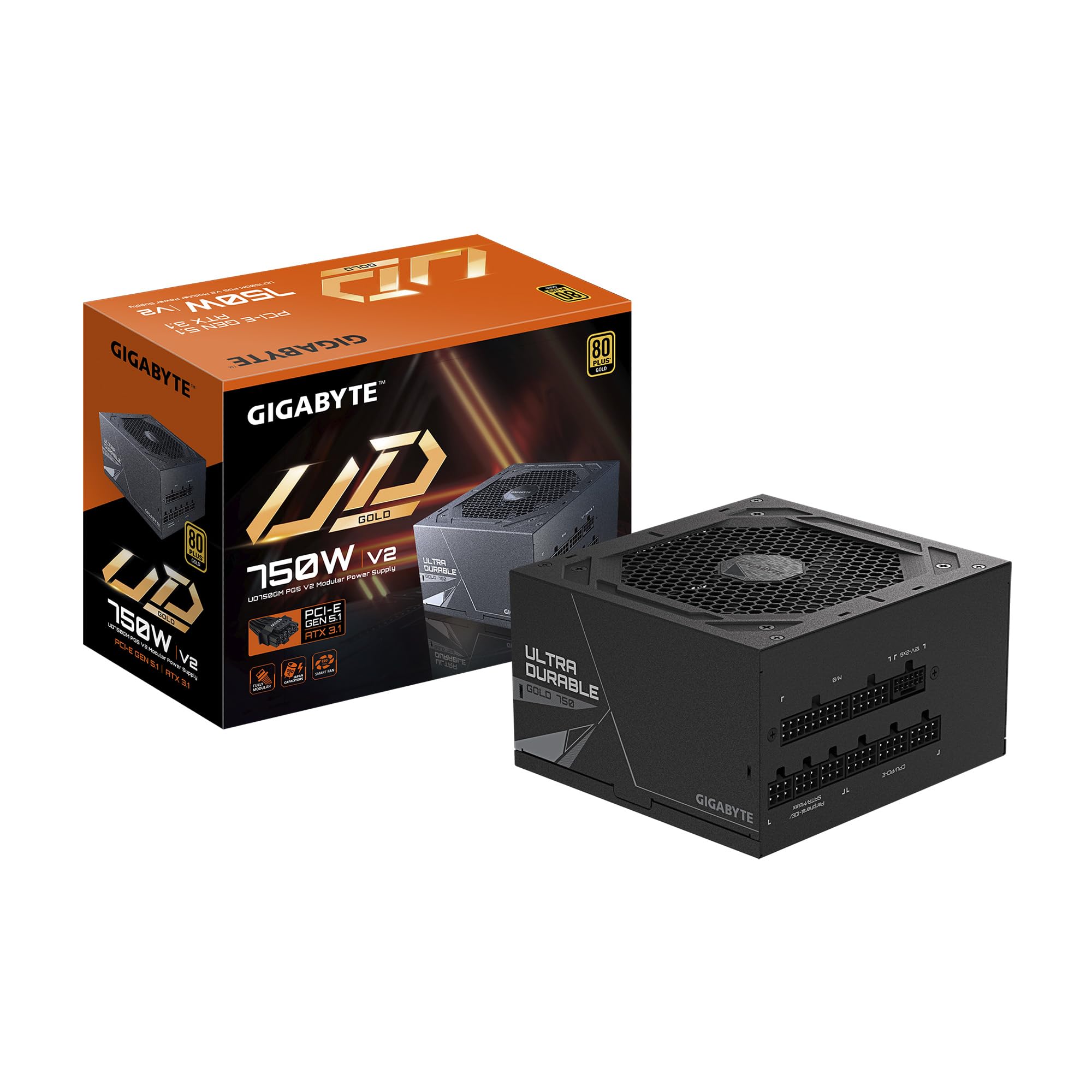GIGABYTE UD750GM PG5 V2-750W 80 Plus Platinum Certified - PCIe5.1 Ready - ATX3.1 - Fully Modular Power Supply (GP-UD750GM PG5 V2)