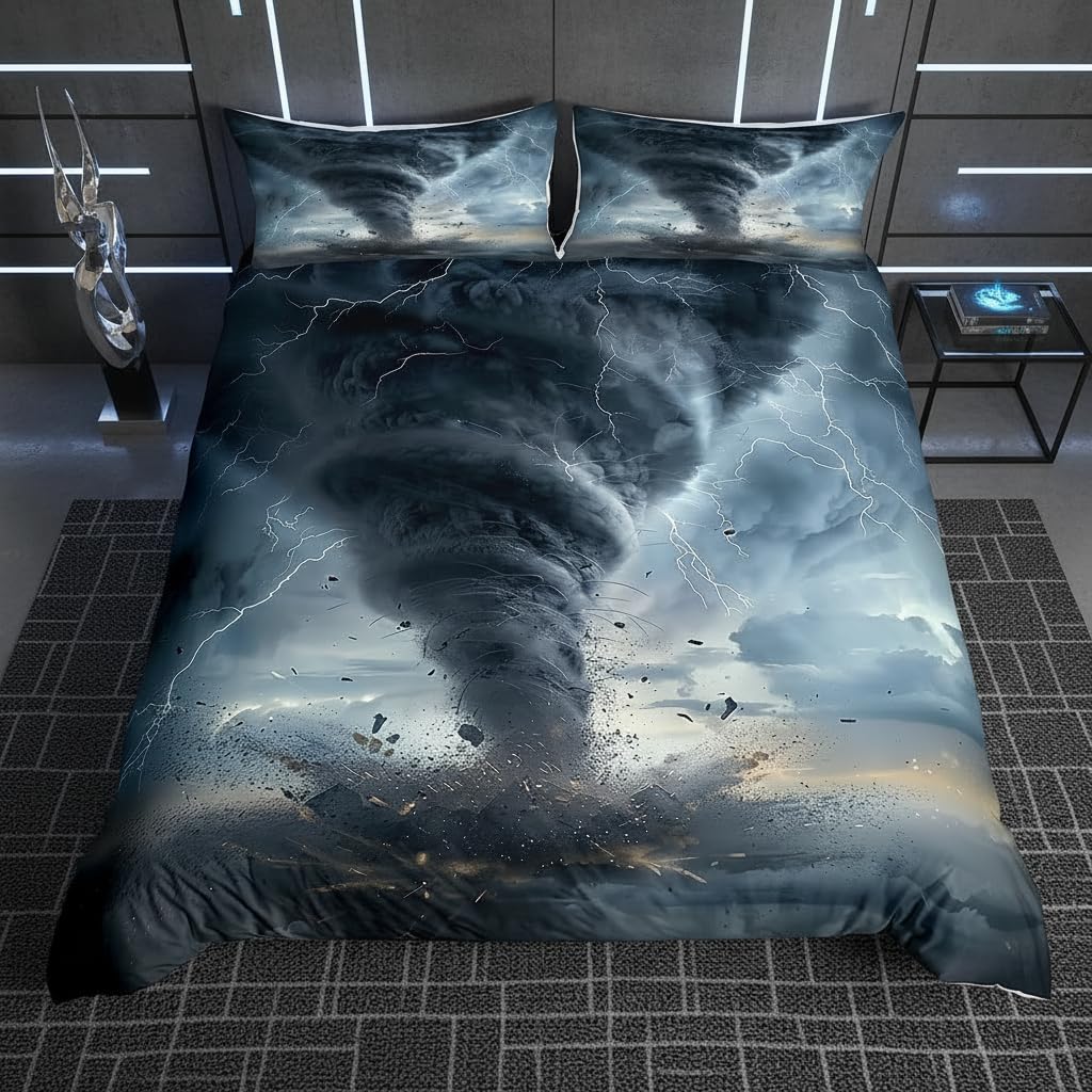 Parure de lit 3D Tornado pour enfant avec housse de couette M et taie d'oreiller imprimée