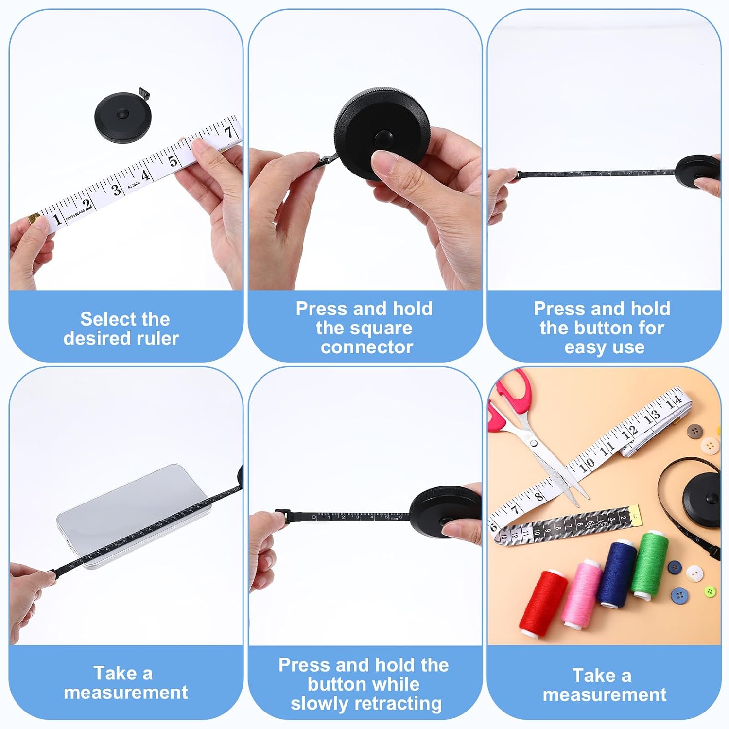 3 Pcs Body Measuring Tape 150cm/60 inch, Automatic Telescopic Cloth Measure Rulers, Retractable Waist Clothing Tape, Measure Body Tapes for Fitness Tailor Sewing Supplies