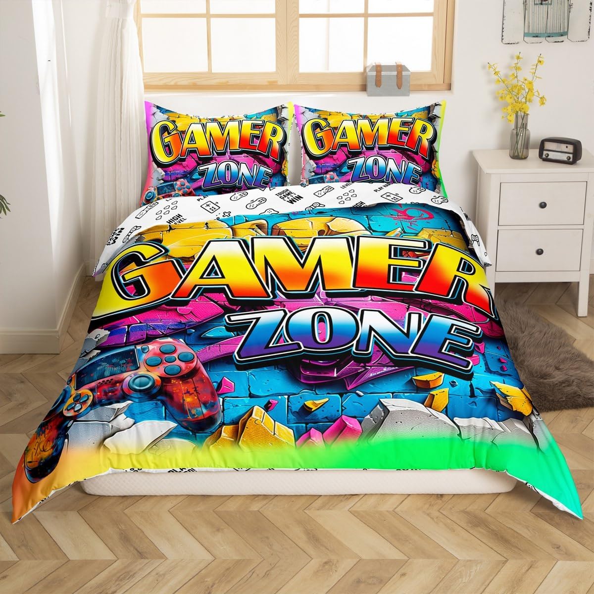 jejeloiu Kids Excavator Comforter Cover Toddler Size, Construction Vehicles Bedding Set Boys Girls Equipment Trucks Duvet Cover Teens Bedroom Decor Bedclothes Zipper (No Comforter)