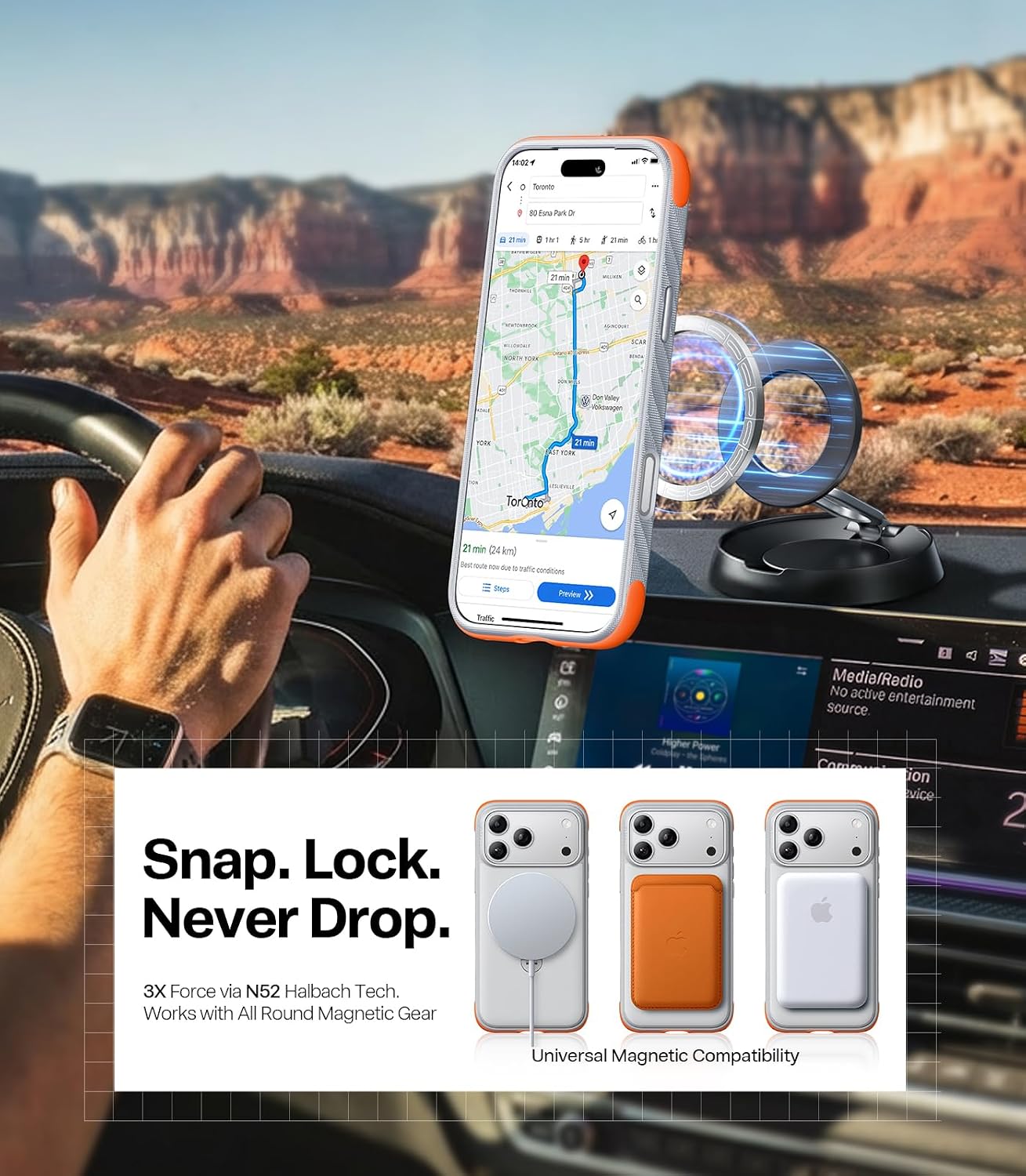 TORRAS Q3 Rugged for iPhone 17 Pro Case with 360 Rotating Magnetic Stand, Fit for MagSafe, 16FT Mil-Grade Drop Protection, Side Anti-Slip Grip, Camera Control Button, Microfiber Lining, Glacier Orange