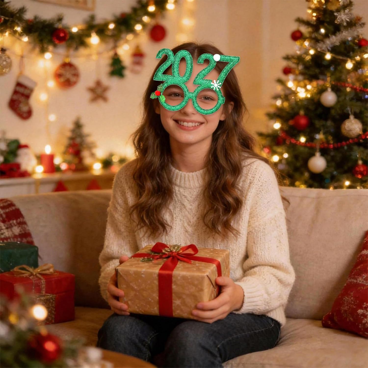 Christmas Headband Glasses Set Holiday Party Photo Prop image 4