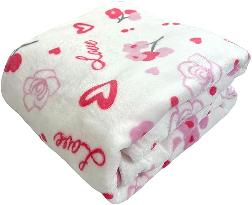 Miniatura 3 de VCNY Manta suave de San Valentín: flores rojas rosas corazones y amor, rojo, rosa y blanco, acento para sofá, silla, cama o dormitorio (diseño 7)