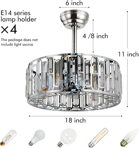 Miniatura 4 de Ventilador de techo enjaulado con luces y control remoto, ventilador de araña de cristal moderno de 18 pulgadas, 3 velocidades, 4 temporizadores,