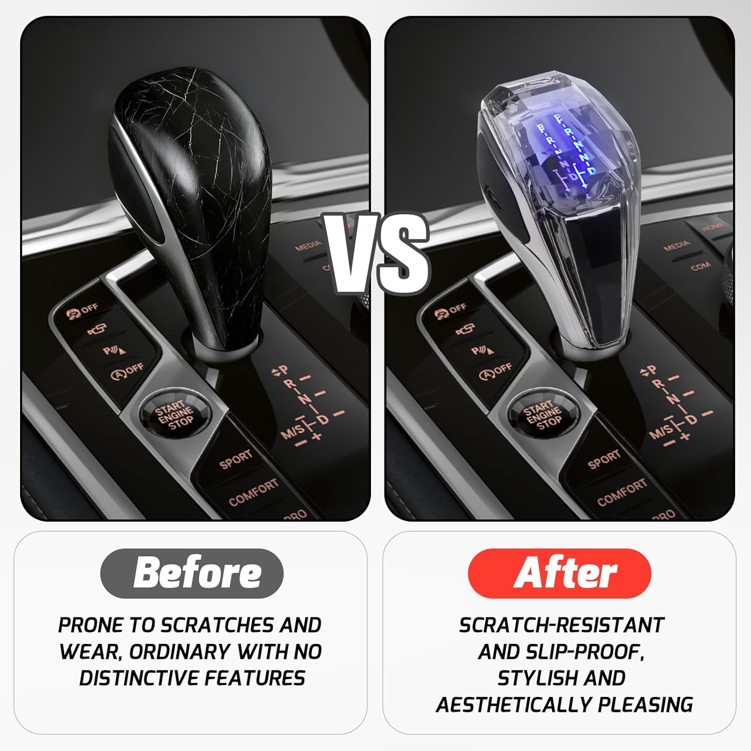 Led Illuminated Gear Shifter Knob with 7 Light Colors Gradient Universal Vehicle Interior Accessories Crystal Touch Sensitive Car Shift Head-for Most Auto Transmission Car
