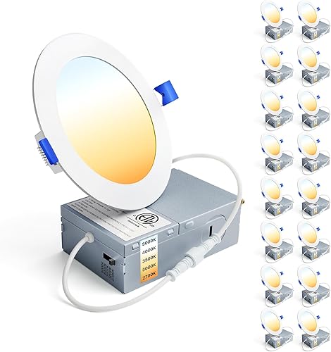 Ensenior 16 lámparas LED empotrables, ultrafinas, 4 pulgadas, caja de conexiones, 5 tcc 2700-5000 K, 9 vatios son 75 vatios, luz vertical regulable,