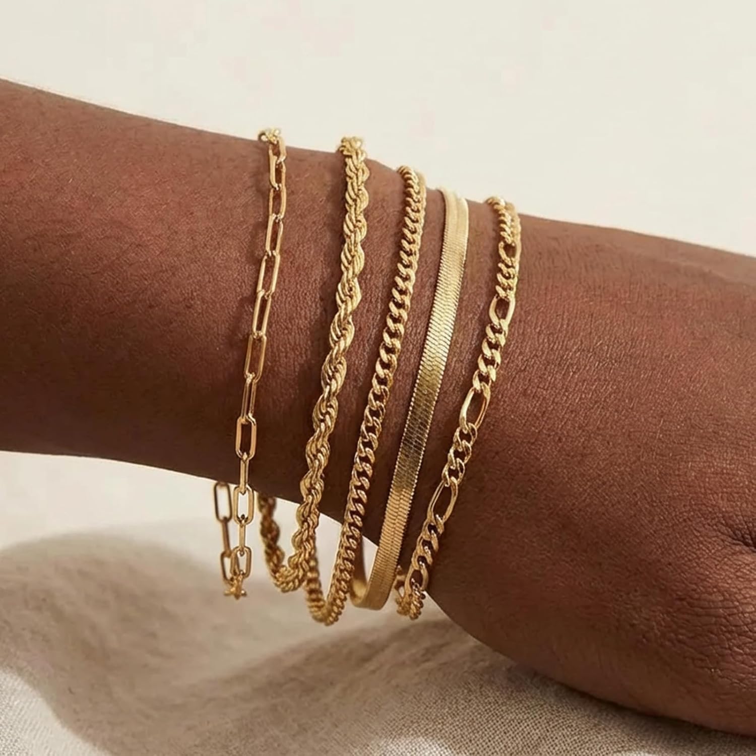 Stackable Bracelet Set for Women, Shell Tennis Cuff Bracelet Gold Silver Layered Chain Bracelets, Mixed Link Bracelets Stack, Trendy Minimalist Wrist Jewelry for Everyday, Party, Gift - Image 3