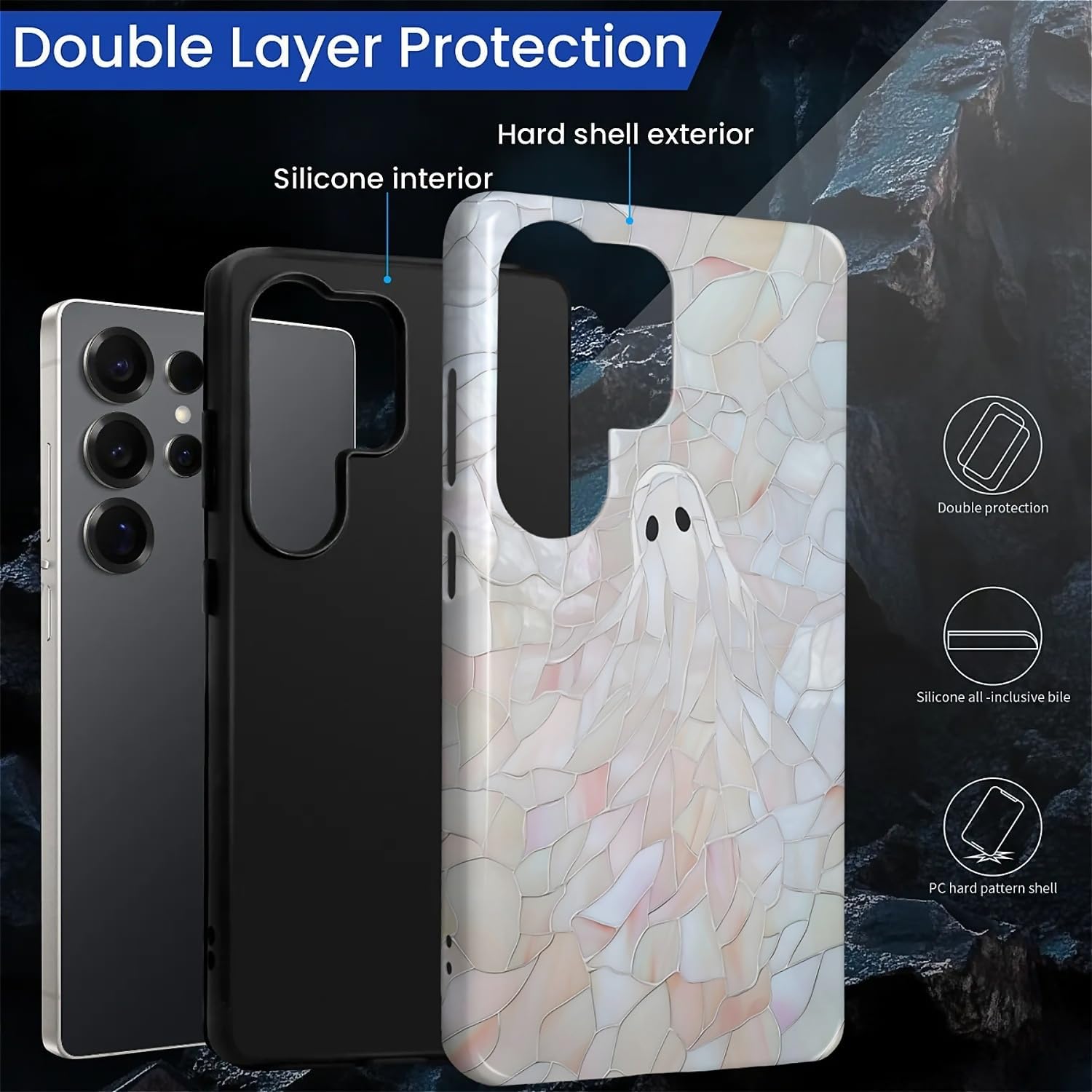 for Samsung Galaxy S25 Ultra Case for Women Girl Men Boy, Shockproof Soft Silicone & Hard PC Shell Protective Case for Samsung Galaxy S25 Ultra - Halloween Cute Ghost Spooky image 2