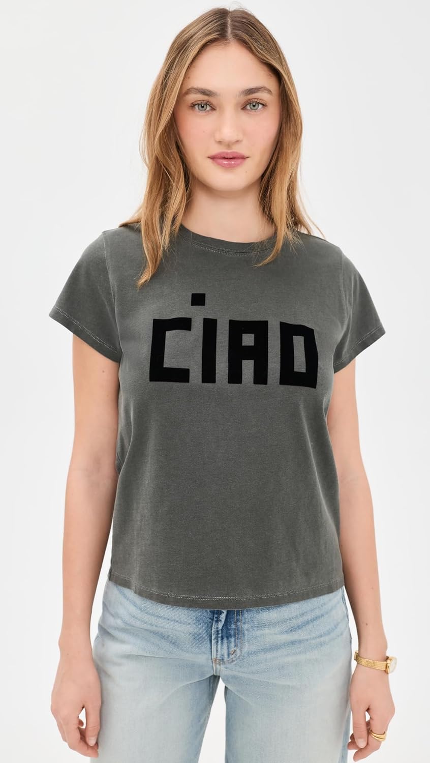 Clare V. Women's Classic Tee - Flocked Block Ciao