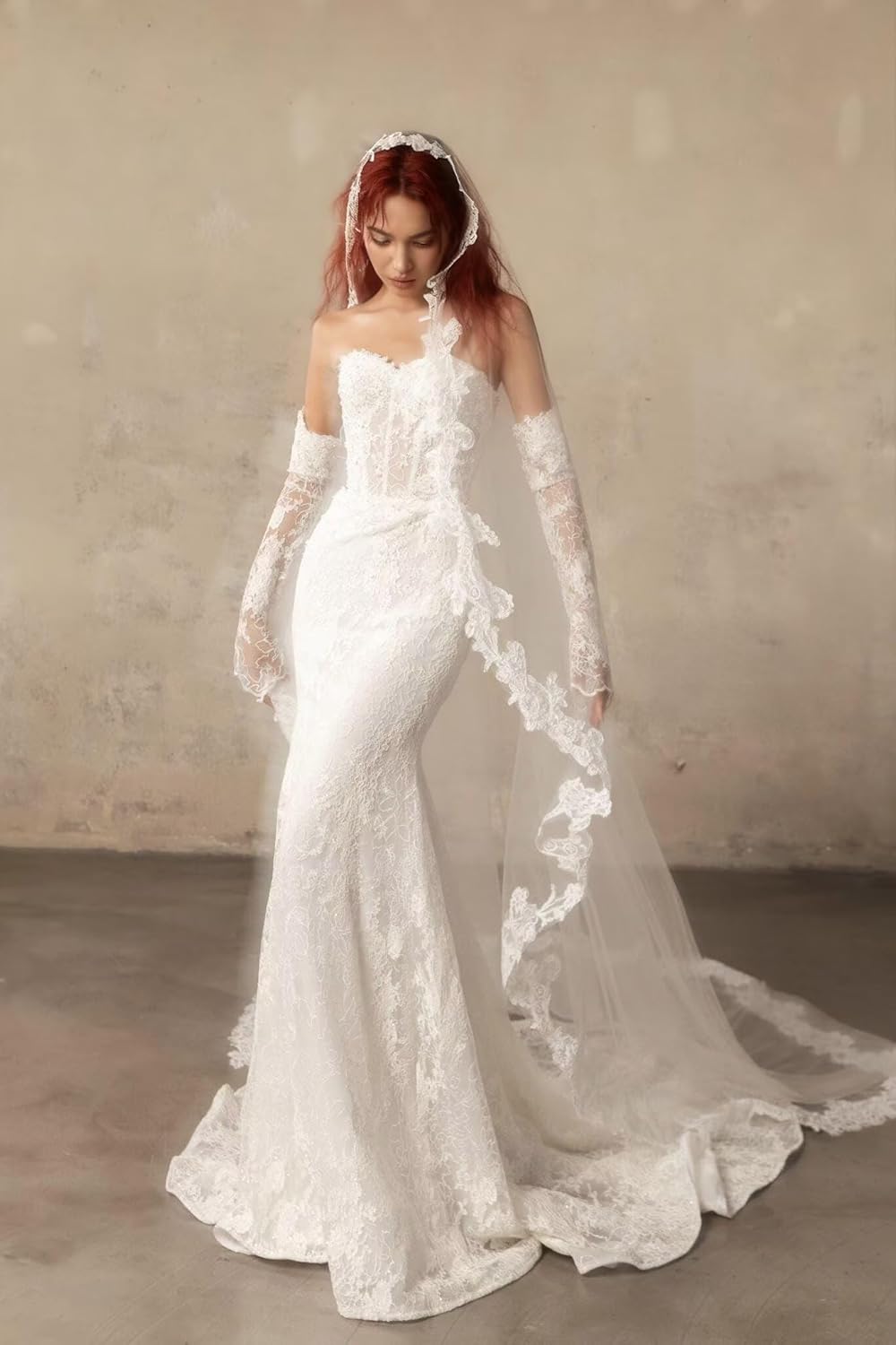 Mermaid Strapless Wedding Dress for Bride Satin Lace Applique Backless Bodycon Bridal Gowns