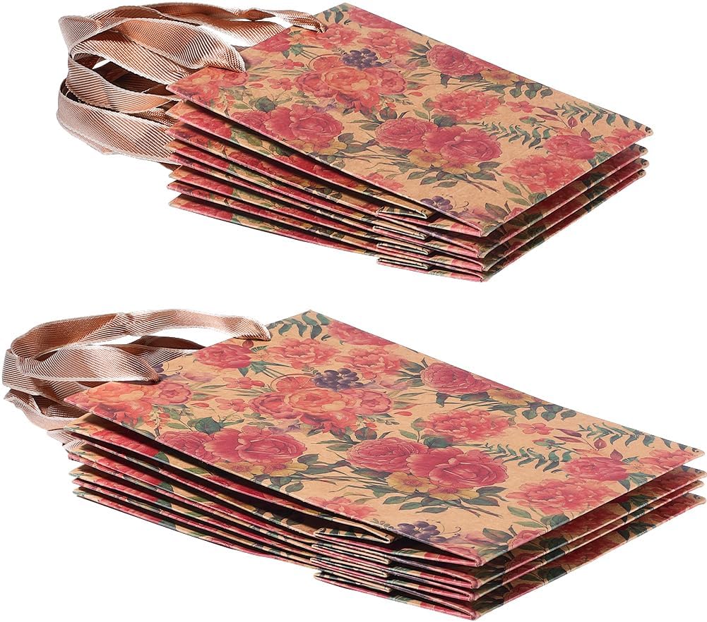 Beebeecraft 8Pcs 2 Sizes Floral Paper Bags with Handles 8x4x11/5x2x7 Inch Kraft Bags with Tissue Vintage Wildflower Print for Wedding Birthday Party Favor Treat Gift - Image 7