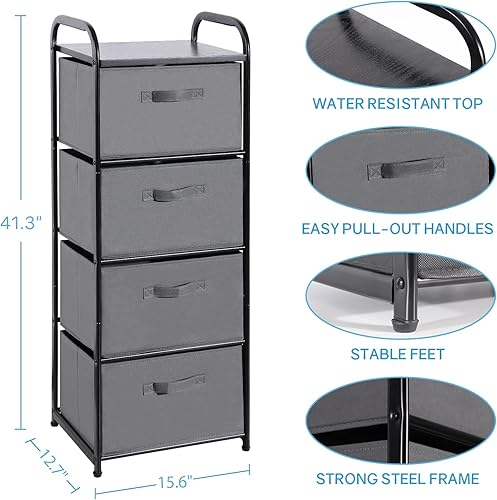Miniatura 3 de MAX Houser Cómoda de tela de 4 cajones con torre de almacenamiento, cómoda con parte superior de madera, unidad organizadora lateral vertical con