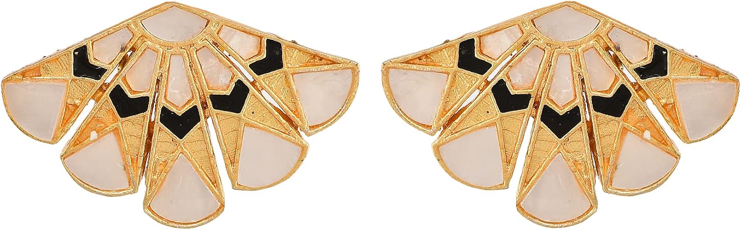 DeKulture Handmade Stud Earring Mother of Pearl/Brass/Flash Gold Plating Ginkgo fashion Jewelry for Women Ideal for Wedding/Anniversary/Birthday Gift