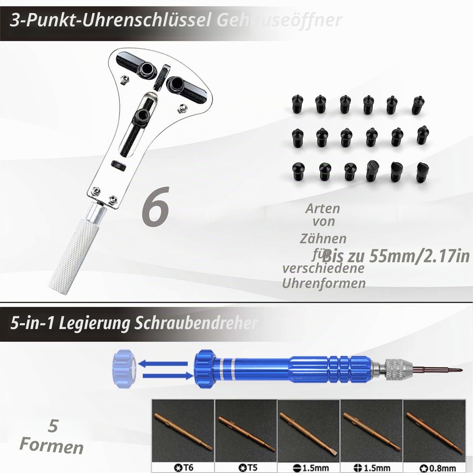 Professionelles Uhren Reparatur Set, GLDCAPA Uhren Reparatur Werkzeuge mit Tragetasche, Werkzeug zum Entfernen von Uhrengliedern, Uhrengehäuseöffner, Uhrenpresse Set mit 60 Uhrenbatterien