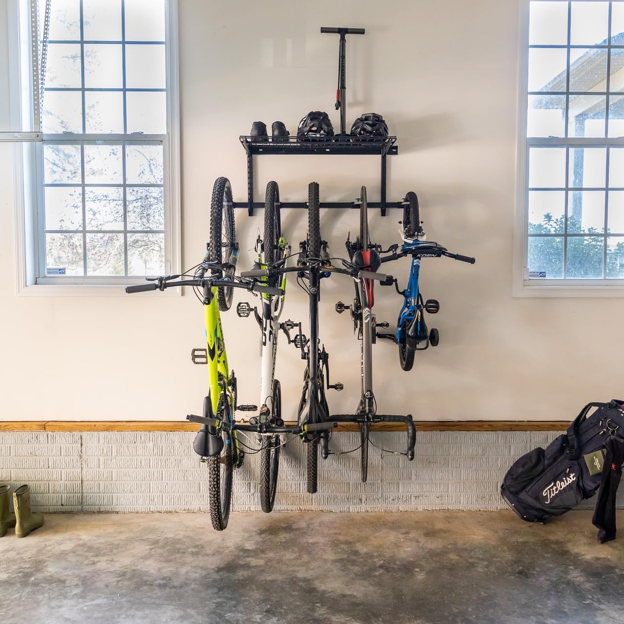 Teal Triangle G-Bike Wire Shelf | Adjustable Wall Storage System | Holds 5 Bikes