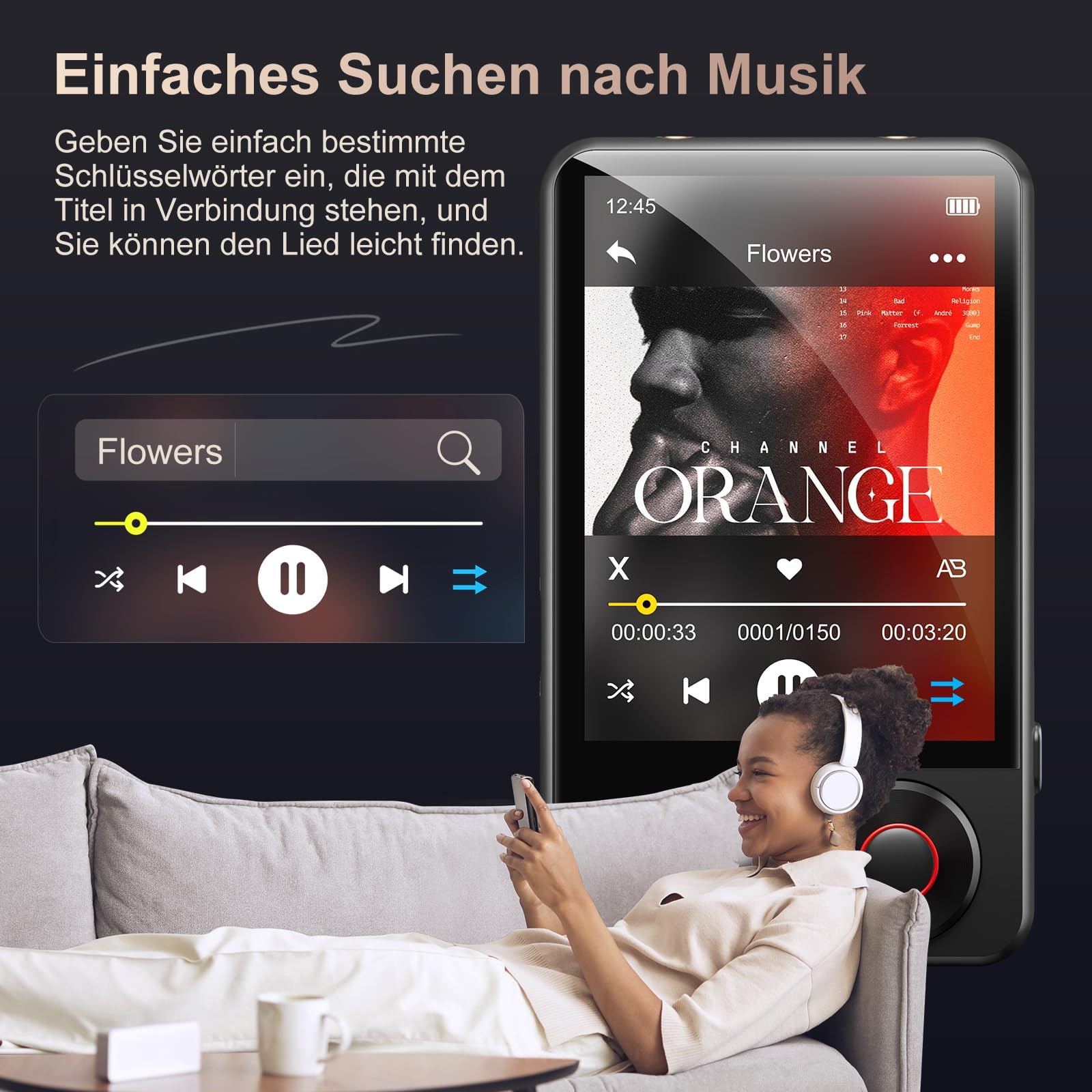 MECHEN 128GB MP3 Player mit Bluetooth 5.3, Dual Audio, 2,4 Zoll Touchscreen, Suchfunktion Verfügbar, Scrollrad, Video, FM Radio, Recorder