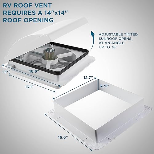 Miniatura 5 de Hike Crew Ventilador de ventilación de techo RV de 14 pulgadas  Ventilador de entrada y escape de 12 V  Apertura y cierre manual  Incluye tornillos