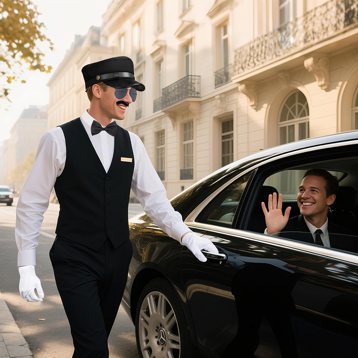 Chauffeur Hat for Men Women,Limo Driver Costume Accessories with Chauffeur Hat Sunglasses Gloves Bow Tie Set for Adult Halloween Cosplay Party