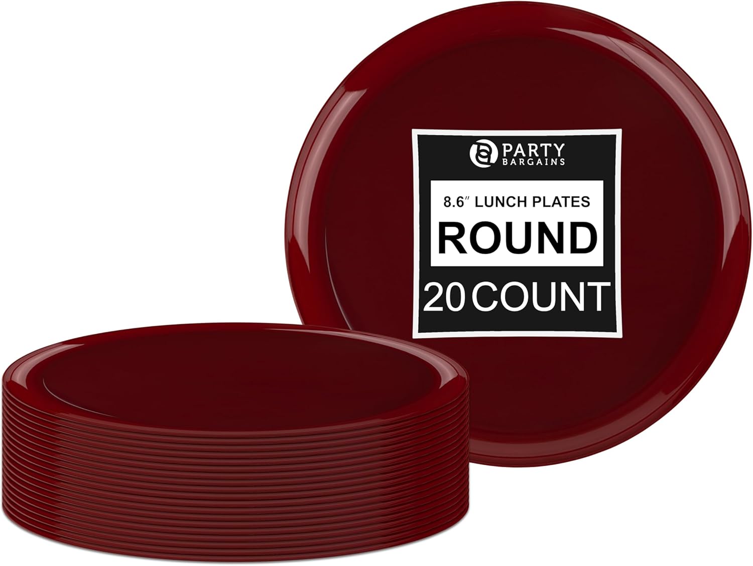 PARTY BARGAINS Platos desechables de color rojo arándano de 8.6 pulgadas, paquete de 20, platos de vajilla de plástico resistente colección de bordes