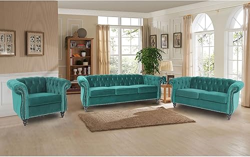 Miniatura 85 de RARZOE Sofá biplaza tradicional Chesterfield, moderno y vintage Chesterfield con botones capitoné de terciopelo con ribete de cabeza de clavo,