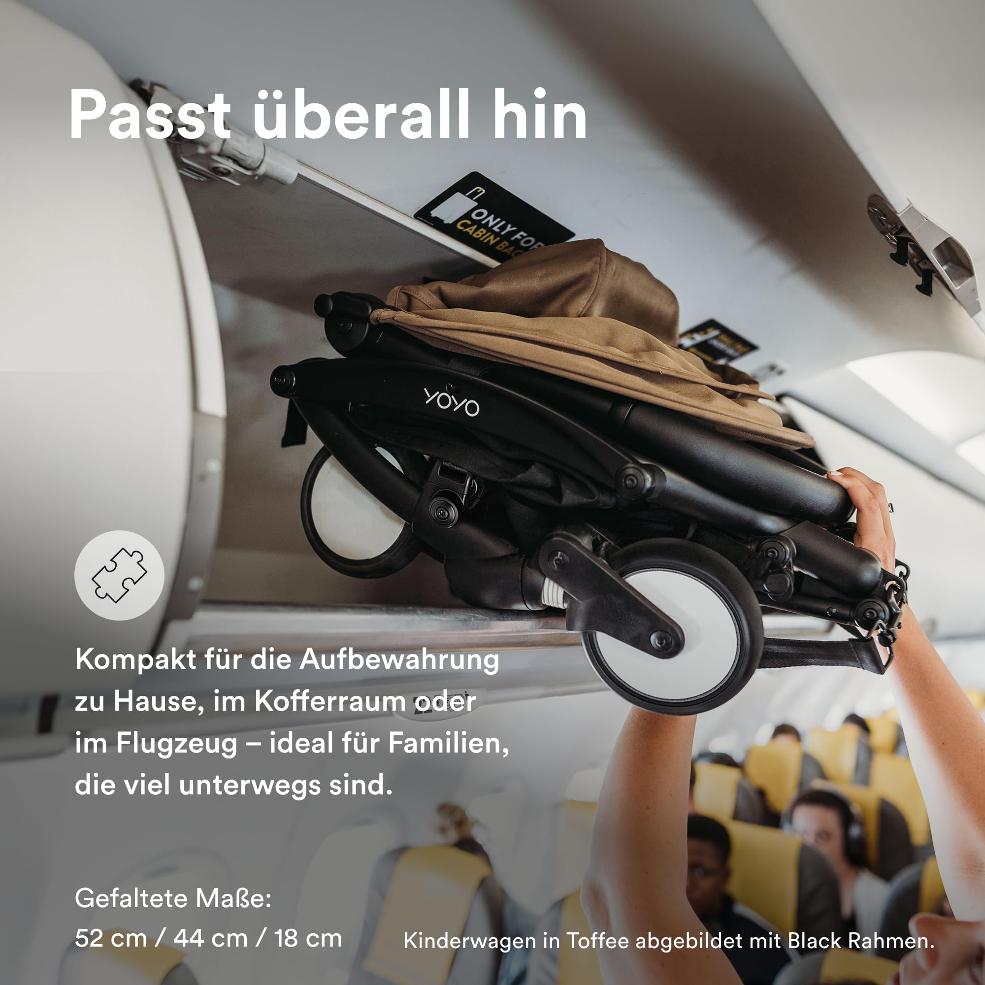 Stokke YOYO3 Kinderwagen ab 6 Monaten - Inklusive weißem Rahmen, Taupe Sitzkissen + Verdeck - Blitzschnell ein- und ausklappbar - Leicht & kompakt - Handgepäck-kompatibel