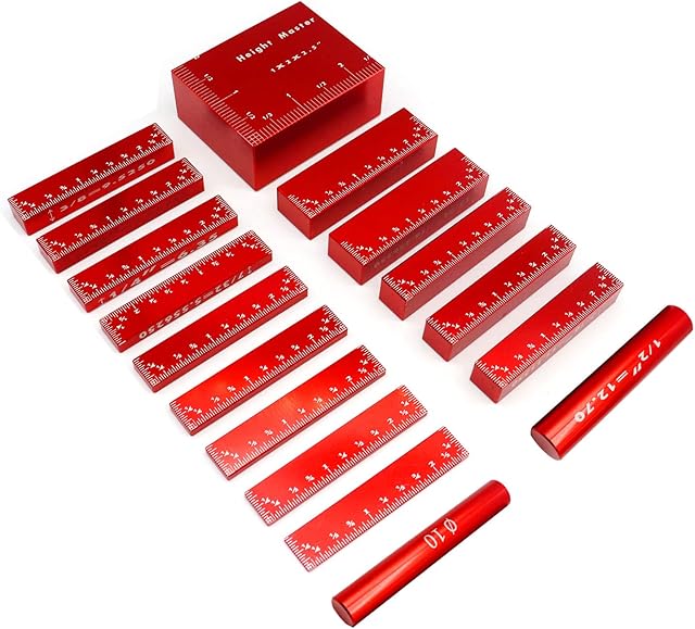 17Pcs Setup Blocks Height Gauge Set, Precision Blue Aluminum Setup Bars for Router and Table Saw Accessories Woodworking Set Up (Inch Scale)