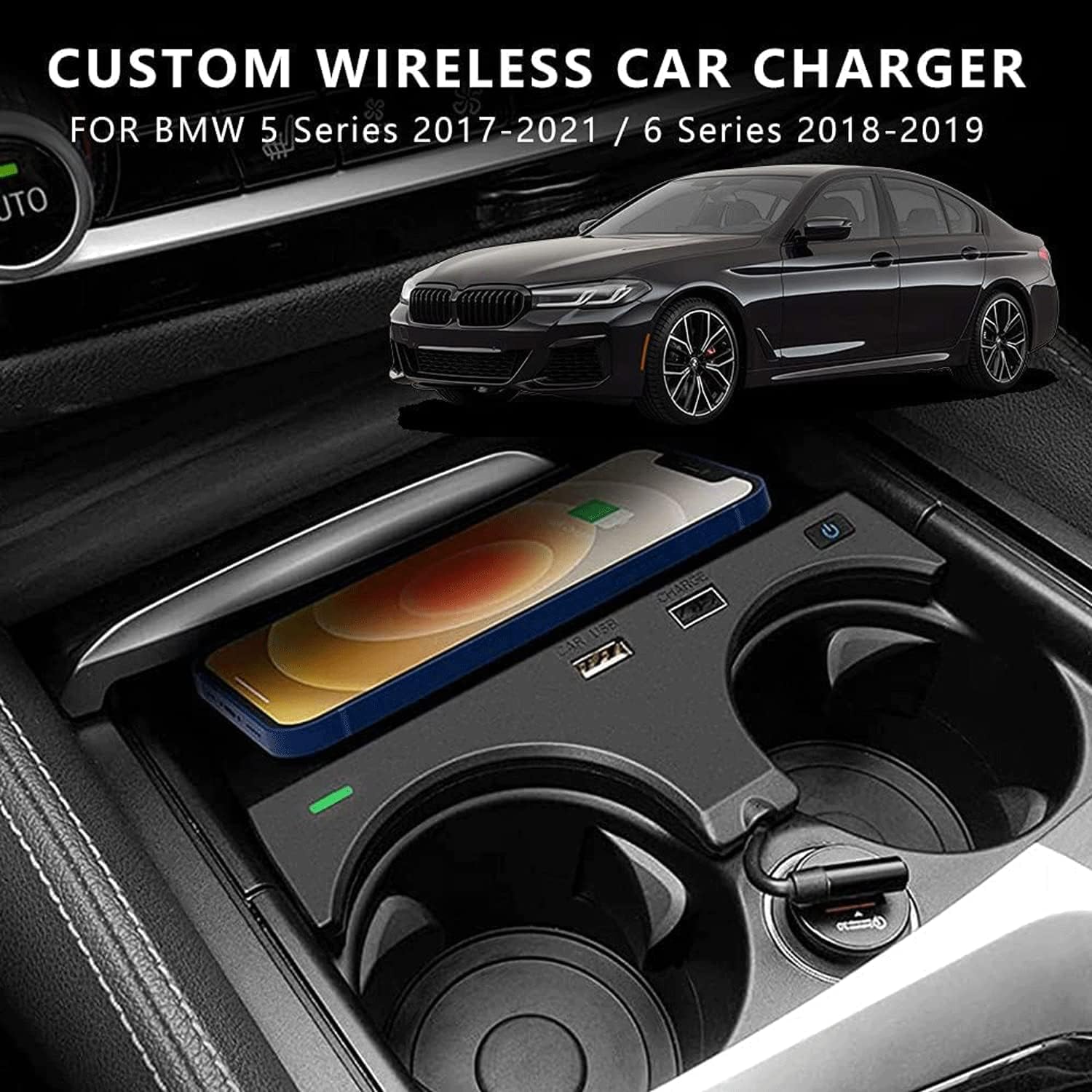 car wireless charger for bm w 5 series m5 2017 20216 series m6 2018 2019 centre console accessory pan with qc3 0 usb port 10w quick mobile phone char