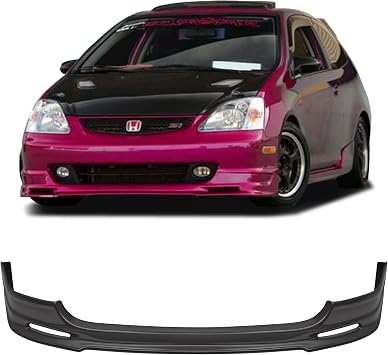 Compatible with/Replacement for Front Bumper Lip, MU2 Style PU Front Lip Spoiler Black, Fits 2002 2003 2004 2005 Honda Civic Si EP3 3-Door Hatchback