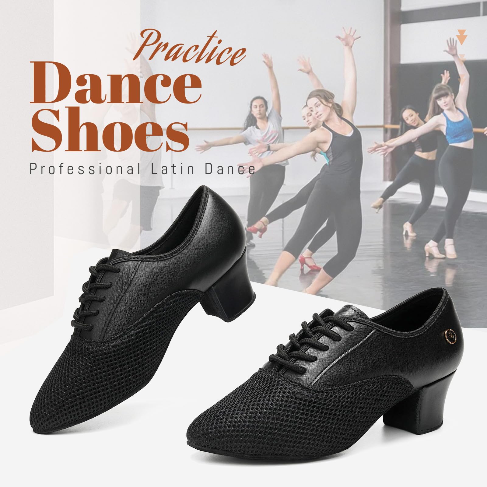 Scarpe da Ballo da Sala Donna Punta Chiusa con Lacci Scarpe Ballo Allenamento Latin Tango Pratica Scarpe da Ballo con Tacco 5 cm Suola Scamosciato