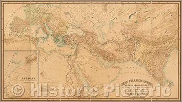 Ancient World Map 1875 - Historical Map Print - 79in x 44in