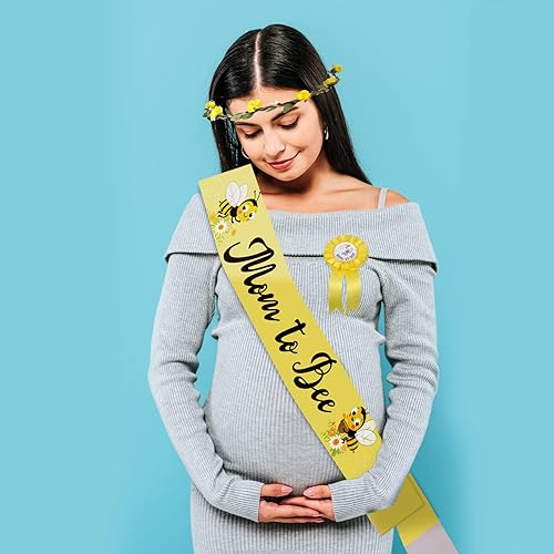 Miniatura 6 de Chunful Decoraciones de baby shower de mamá a abeja, diadema de corona de flores para papá y niña, banda amarilla para niños y niñas, revelación de