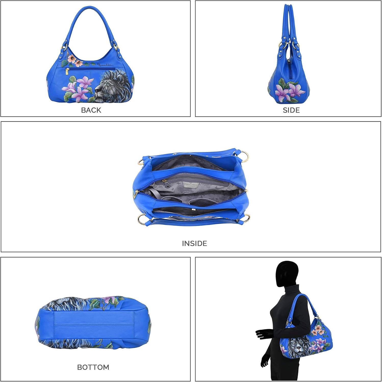 Anuschka Women’s Original Hand-Painted Genuine Leather Triple Compartment Ruched Hobo
