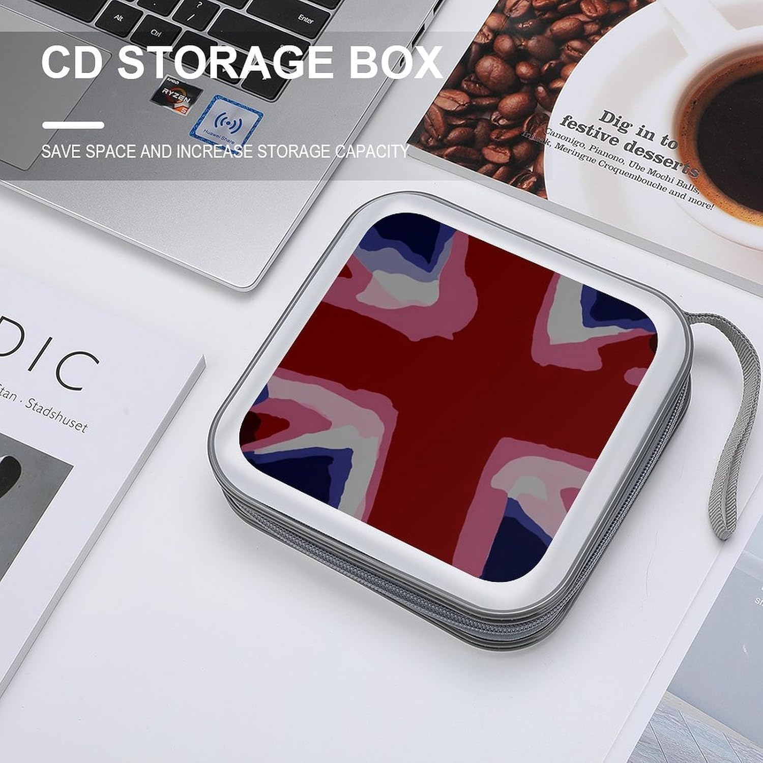 Watercolor British Britain Flag CD Case DVD Storage Holder Binder 40 Capacity