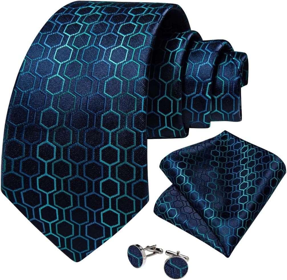 Men's Tie Sets Plaid Silk Ties Men Gift Business Wedding Party Accessories Length Necktie Pocket Square Cufflinks