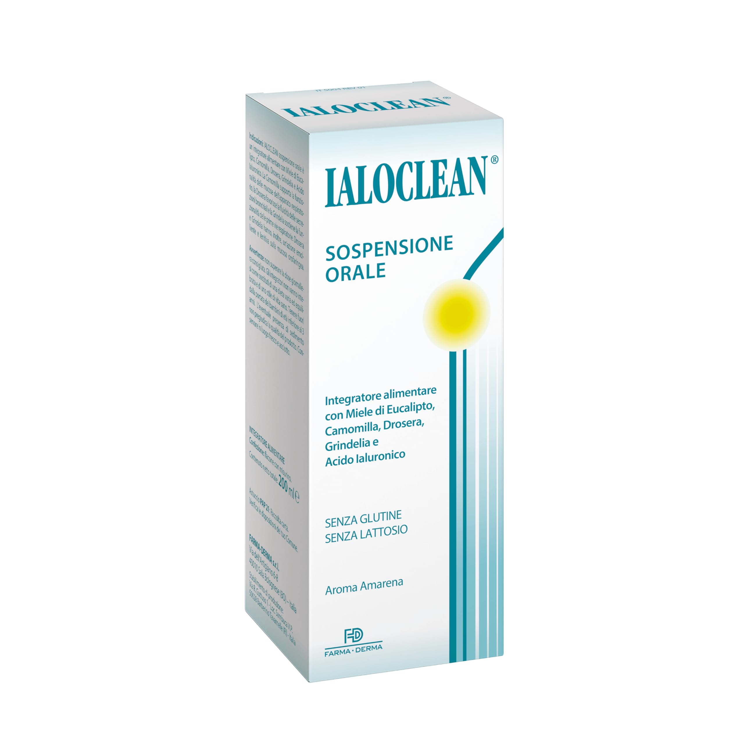 FARMA-DERMA Ialoclean Sospensione Orale | Integratore Alimentare | Acido Ialuronico, Miele di Eucalipto ed Estratti di Drosera, Grindelia e Camomilla | Benessere delle Vie Respiratorie | Gusto Amarena