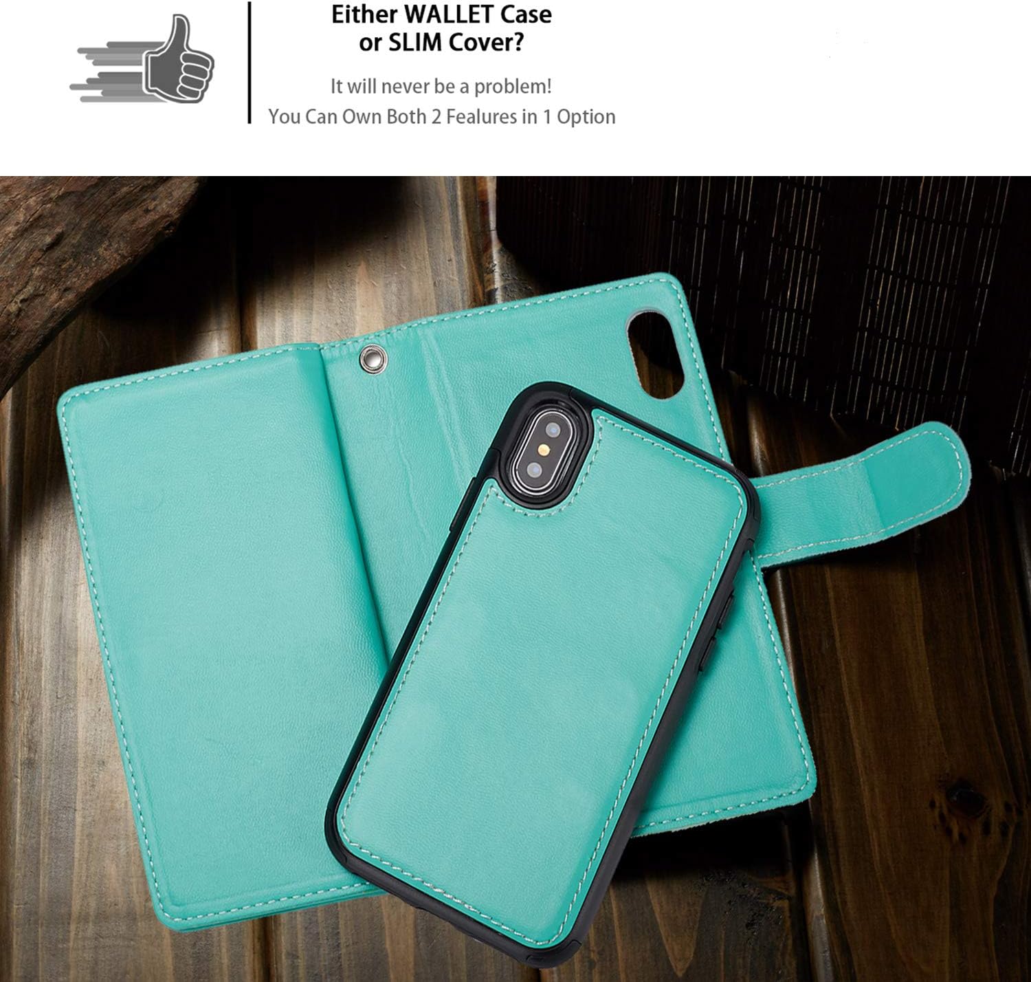 XRPow iPhone X Case, iPhone Xs Wallet Case, [2 in 1] Magnetic Detachable Wallet Case [PU Leather] Folio Flip [9 Card Slot] [Wrist Strap] Durable Protection Back Cover for iPhone X/XS 5.8Inch Green