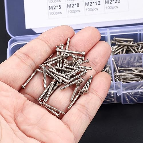Miniatura 4 de 800 tornillos autorroscantes de cabeza plana M2, tornillos de fijación autoperforantes pequeños de cabeza cruzada para carpintería, kit surtido de