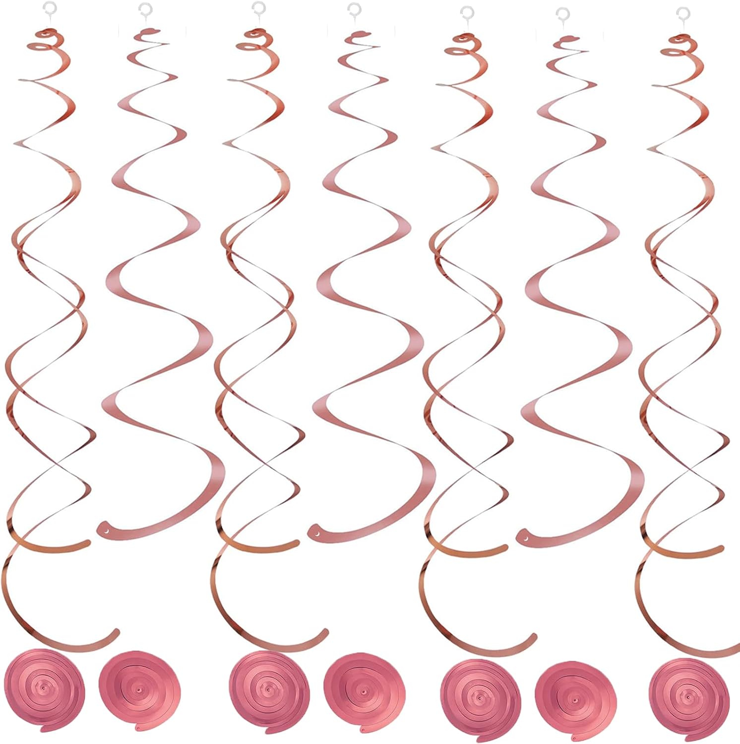 Ceiling Swirl Decorations Hanging Plastic Streamer Themed Swirl Party Decoration for Wedding Thanksgiving Day Graduation Birthday Party Decorations, Pack of 30 (Rose Gold)