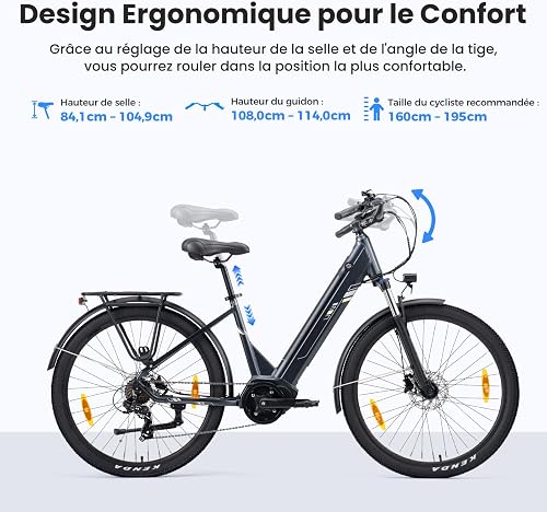 Touroll Bicicletta elettrica Urbano 3,con freno a disco idraulico, Motore Centrale 70 NM, Batteria Rimovibile 13Ah, Autonomia di 120km, bicicletta elettrica uom - 8