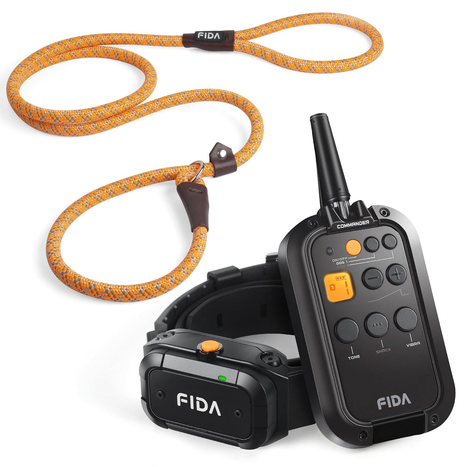 Fida Durable Slip Lead and Dog Shock Collar with Remote 3 4 Mile Range E Collar for Dogs