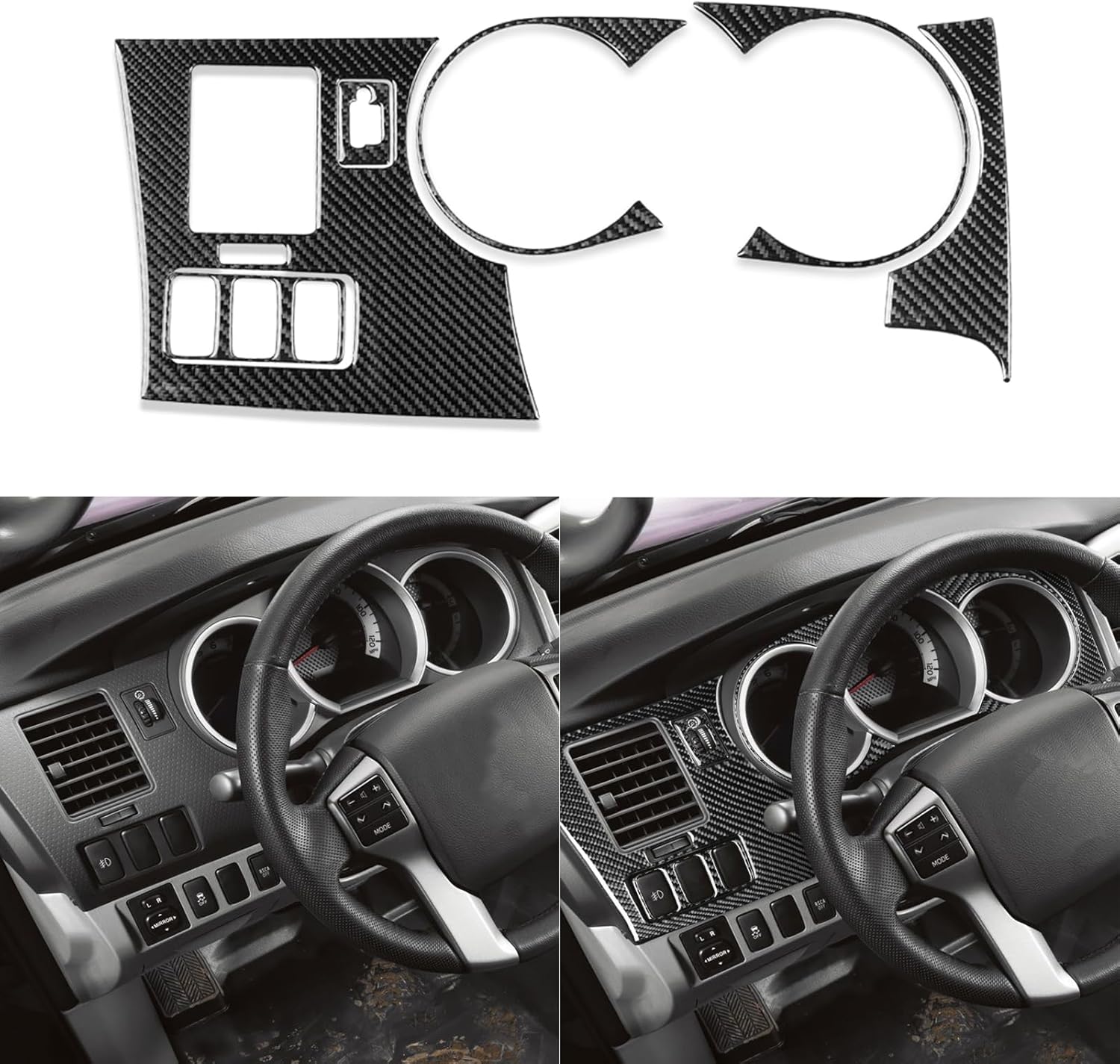 Real Soft Carbon Fiber Car Dashboard A/C Outlet Vent Panel Speedometer Frame Trim Sticker Set Auto Premium Interior Accessories Compatible with Toyota Tacoma 2005-2011 Black