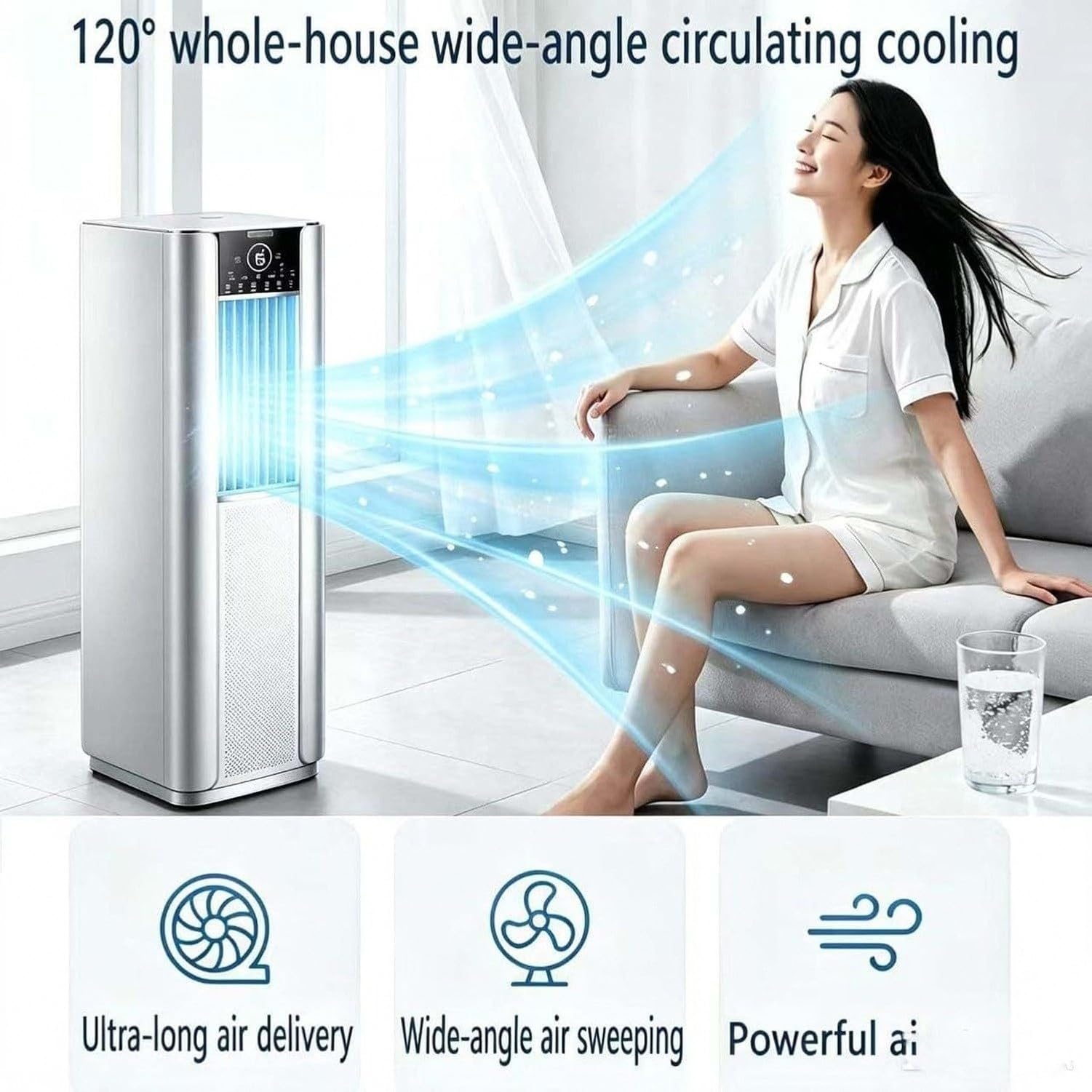 Tragbare Klimaanlage 18000 BTU mit Fernbedienung für Räume bis 700 m², Kühlung, Luftentfeuchter, Ventilator, Schlaf-Timer und Fensterdurchführung, A, B, C, Ch, A
